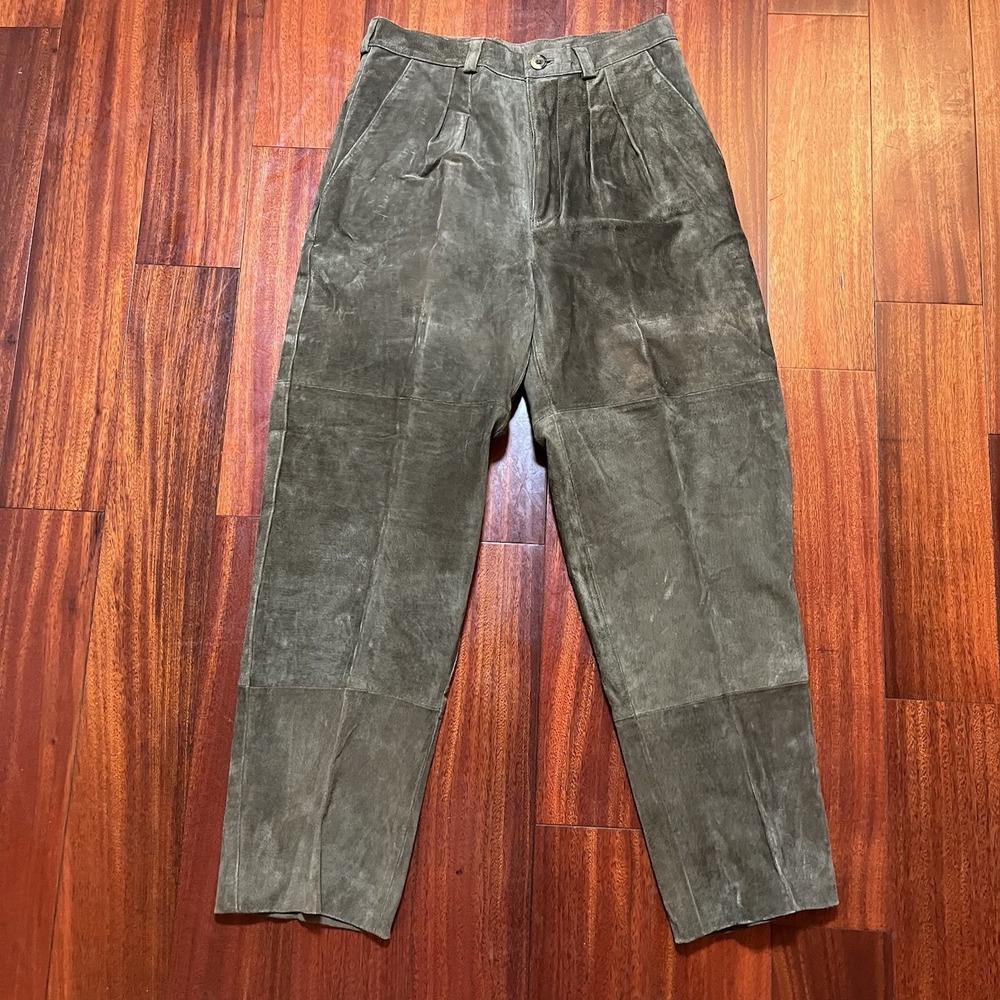 Vintage Saxony Pants Mens 32 30x28 Olive Green 100% Genuine Leather Horse READ